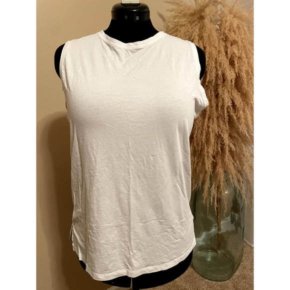 CRZ YOGA White Pima Cotton Sleeveless Long Tank Tee T-Shirt Size L - Picture 6 of 9